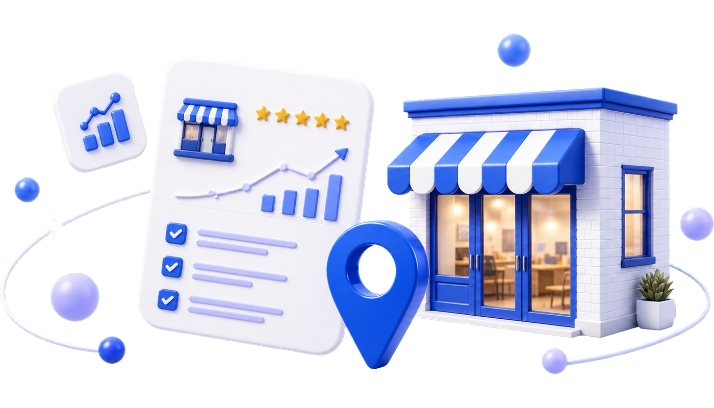 Local storefront, growth report, and location marker